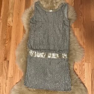 Adriana Papell Silver Beaded Dress